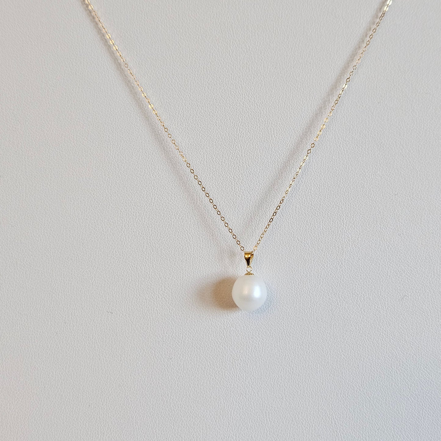 Seawater Serenity : 18K Gold Pendant with Natural 8-9mm Waterdrop Freshwater Pearl, Sterling Silver Chain with Gold Plating