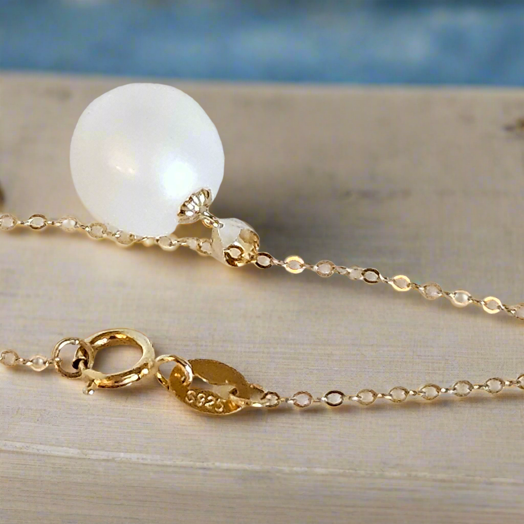 Seawater Serenity : 18K Gold Pendant with Natural 8-9mm Waterdrop Freshwater Pearl, Sterling Silver Chain with Gold Plating