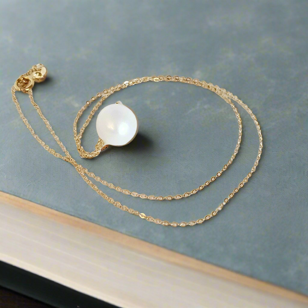Seawater Serenity : 18K Gold Pendant with Natural 8-9mm Waterdrop Freshwater Pearl, Sterling Silver Chain with Gold Plating