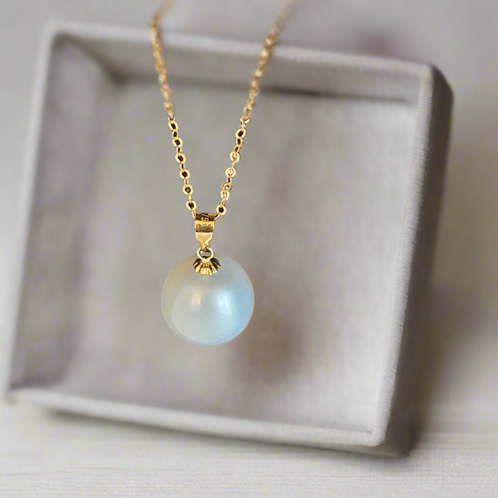 Seawater Serenity : 18K Gold Pendant with Natural 8-9mm Waterdrop Freshwater Pearl, Sterling Silver Chain with Gold Plating