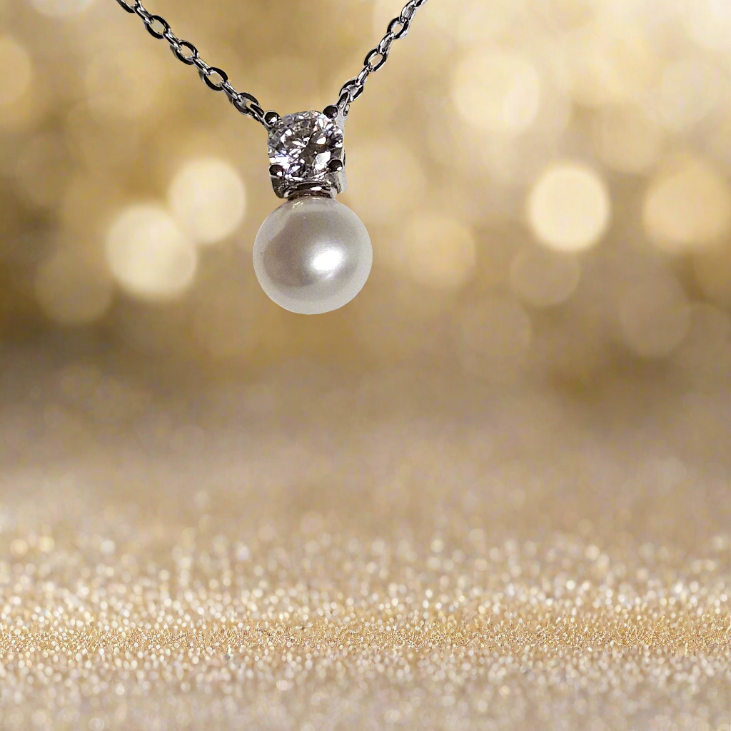 Pearl Brilliance: Sparkly Moissanite & Pearl Pendant, Give the gift of Elegance