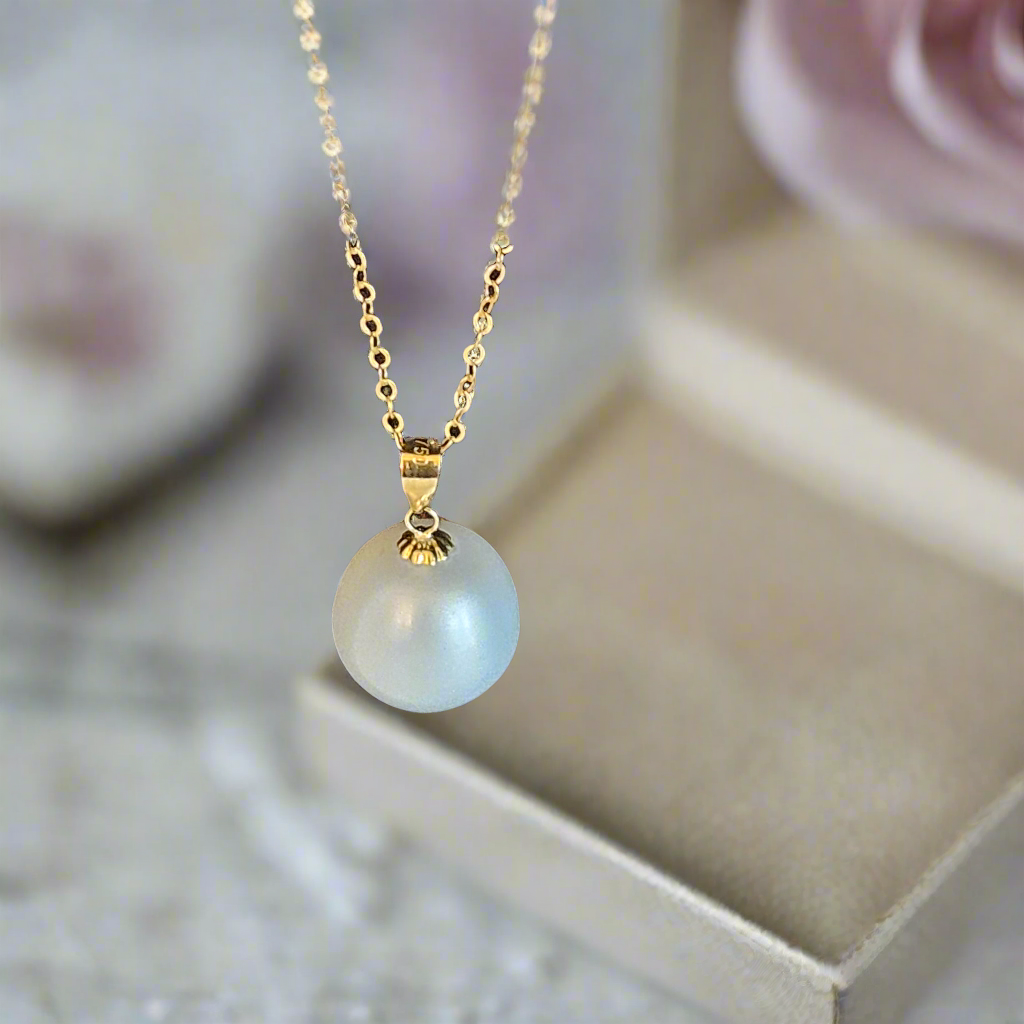 Seawater Serenity : 18K Gold Pendant with Natural 8-9mm Waterdrop Freshwater Pearl, Sterling Silver Chain with Gold Plating