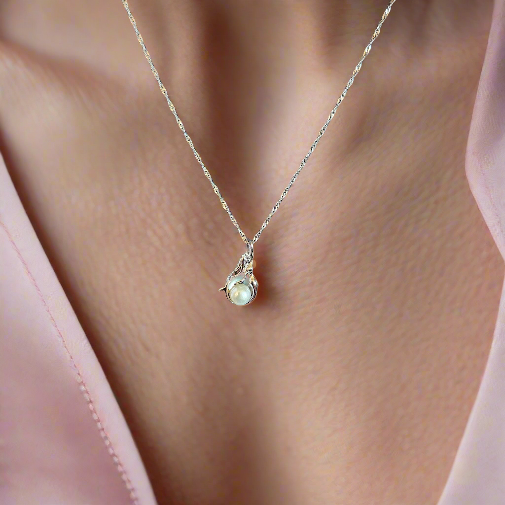 Mermaid Dreams: Freshwater Pearl Sterling Silver Pendant, Sterling Silver Chain