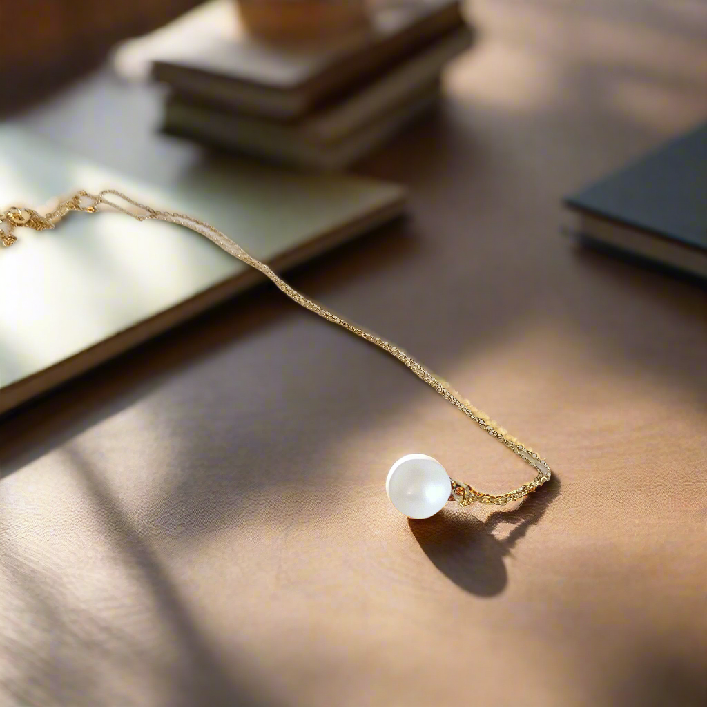 Seawater Serenity : 18K Gold Pendant with Natural 8-9mm Waterdrop Freshwater Pearl, Sterling Silver Chain with Gold Plating