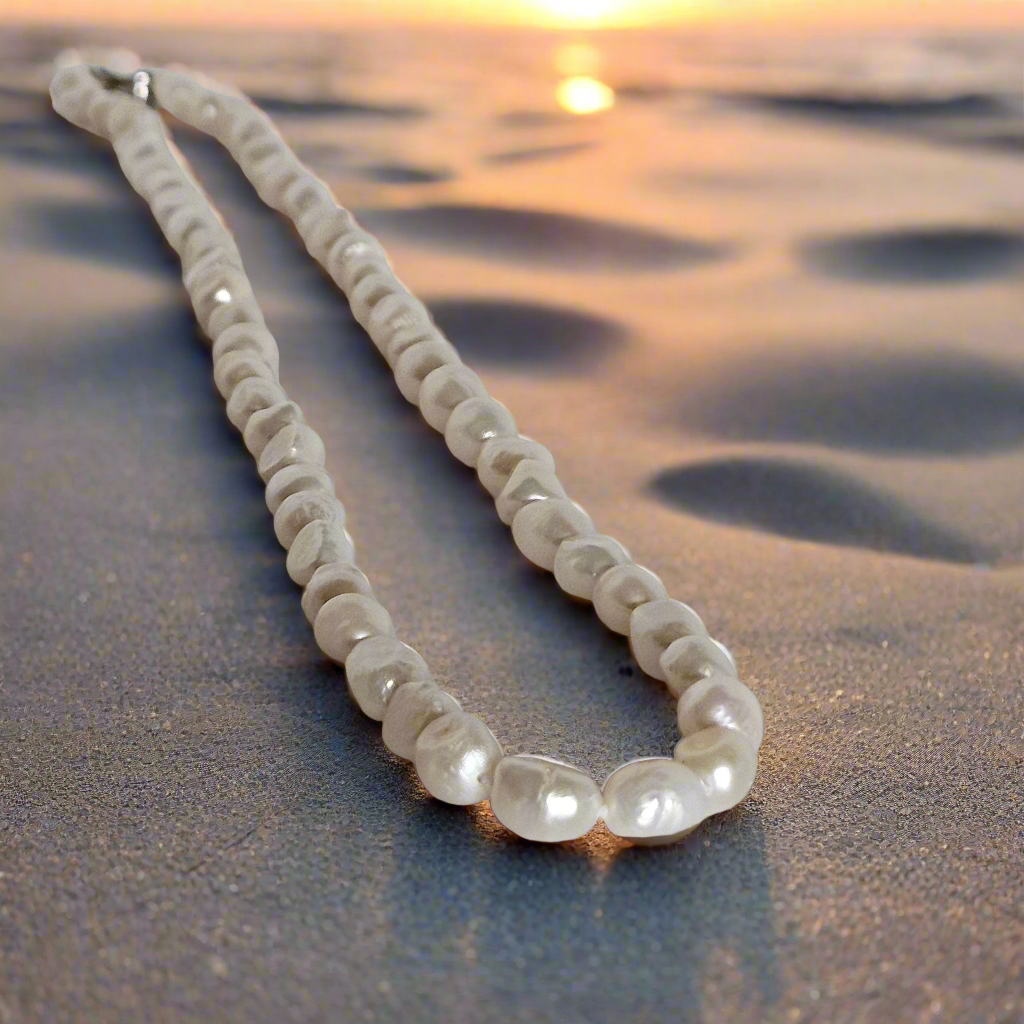 Timeless Elegance: Baroque Pearl Strand Necklace with Sterling Silver Clasp