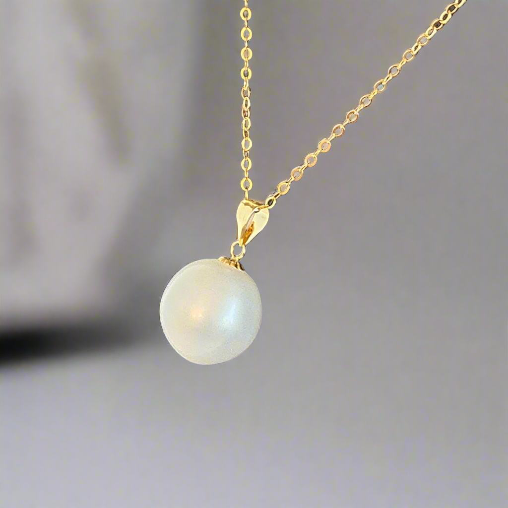Seawater Serenity : 18K Gold Pendant with Natural 8-9mm Waterdrop Freshwater Pearl, Sterling Silver Chain with Gold Plating