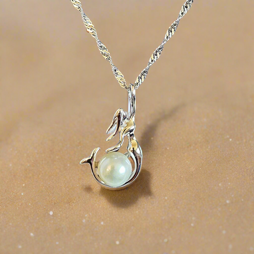 Mermaid Dreams: Freshwater Pearl Sterling Silver Pendant, Sterling Silver Chain