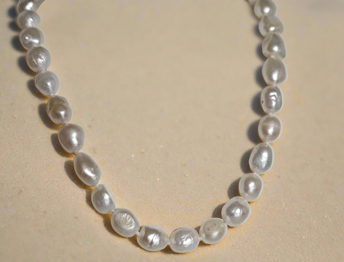 Timeless Elegance: Baroque Pearl Strand Necklace with Sterling Silver Clasp