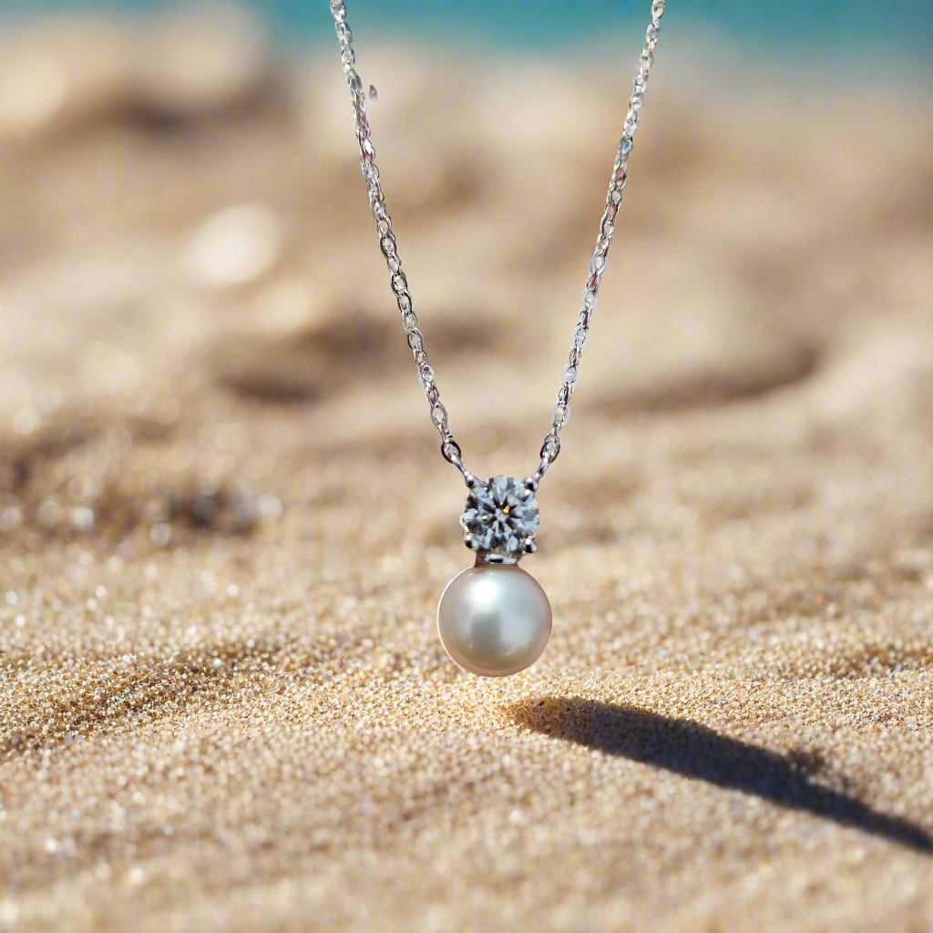Pearl Brilliance: Sparkly Moissanite & Pearl Pendant, Give the gift of Elegance