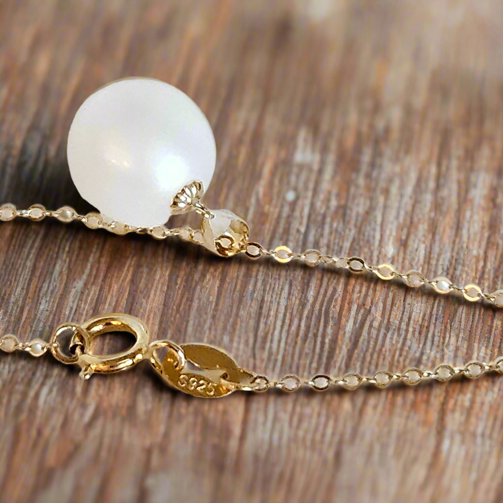 Seawater Serenity : 18K Gold Pendant with Natural 8-9mm Waterdrop Freshwater Pearl, Sterling Silver Chain with Gold Plating