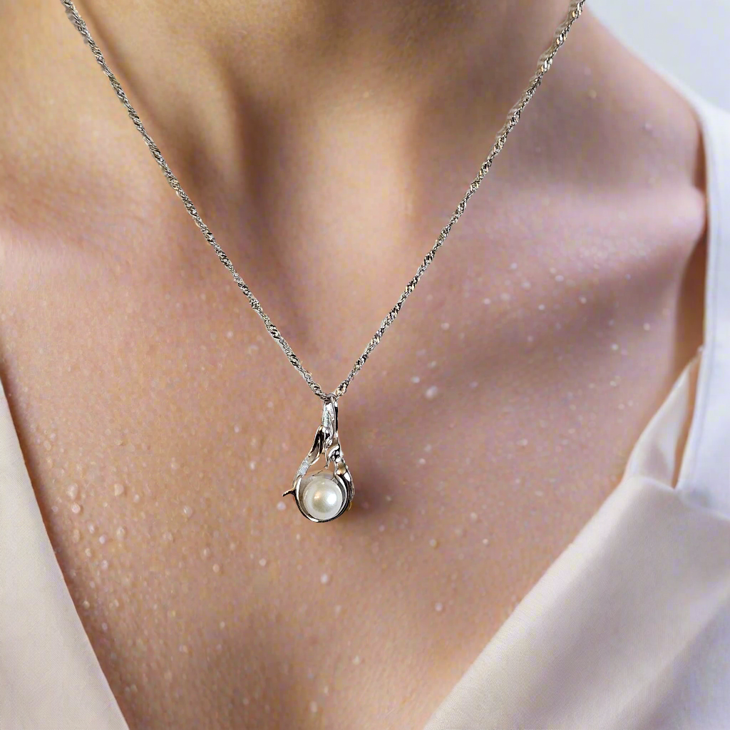 Mermaid Dreams: Freshwater Pearl Sterling Silver Pendant, Sterling Silver Chain