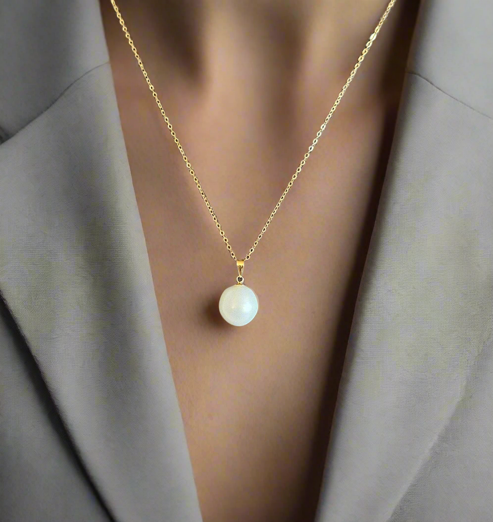 Seawater Serenity : 18K Gold Pendant with Natural 8-9mm Waterdrop Freshwater Pearl, Sterling Silver Chain with Gold Plating
