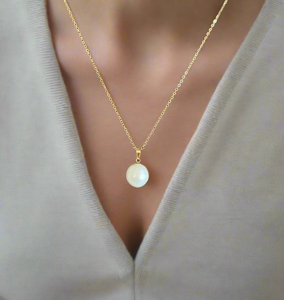 Seawater Serenity : 18K Gold Pendant with Natural 8-9mm Waterdrop Freshwater Pearl, Sterling Silver Chain with Gold Plating