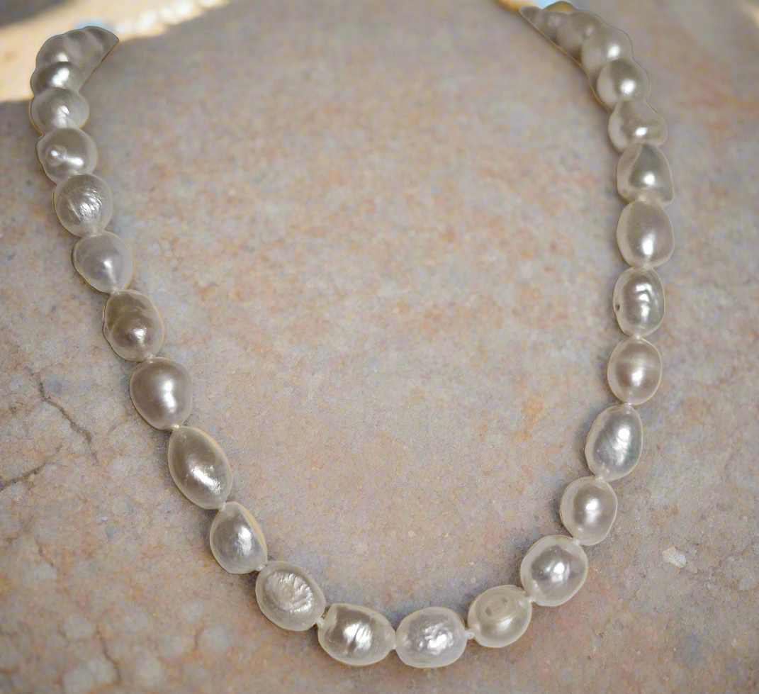 Timeless Elegance: Baroque Pearl Strand Necklace with Sterling Silver Clasp