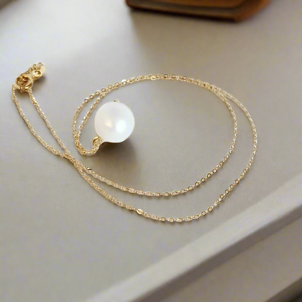 Seawater Serenity : 18K Gold Pendant with Natural 8-9mm Waterdrop Freshwater Pearl, Sterling Silver Chain with Gold Plating