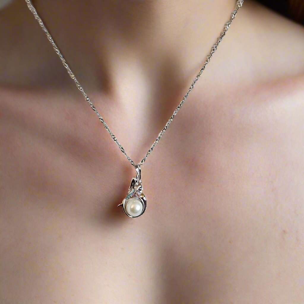 Mermaid Dreams: Freshwater Pearl Sterling Silver Pendant, Sterling Silver Chain