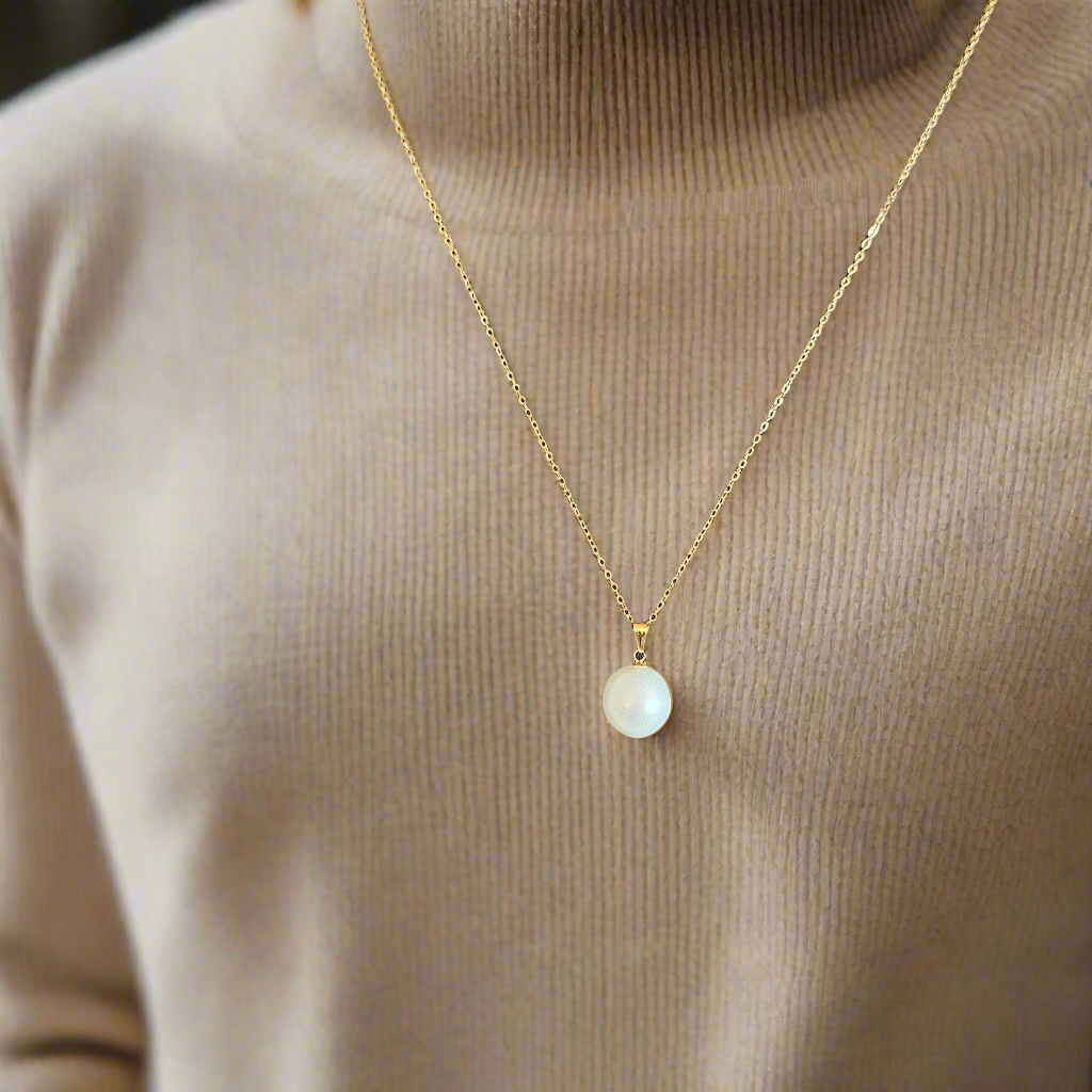 Seawater Serenity : 18K Gold Pendant with Natural 8-9mm Waterdrop Freshwater Pearl, Sterling Silver Chain with Gold Plating