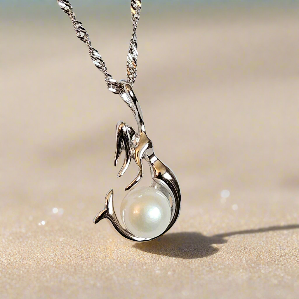 Mermaid Dreams: Freshwater Pearl Sterling Silver Pendant, Sterling Silver Chain