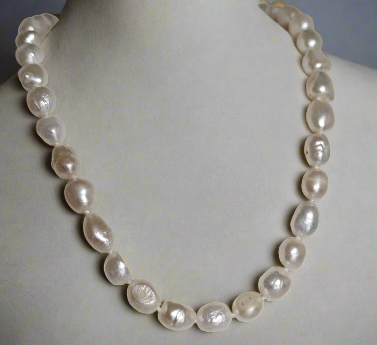 Timeless Elegance: Baroque Pearl Strand Necklace with Sterling Silver Clasp