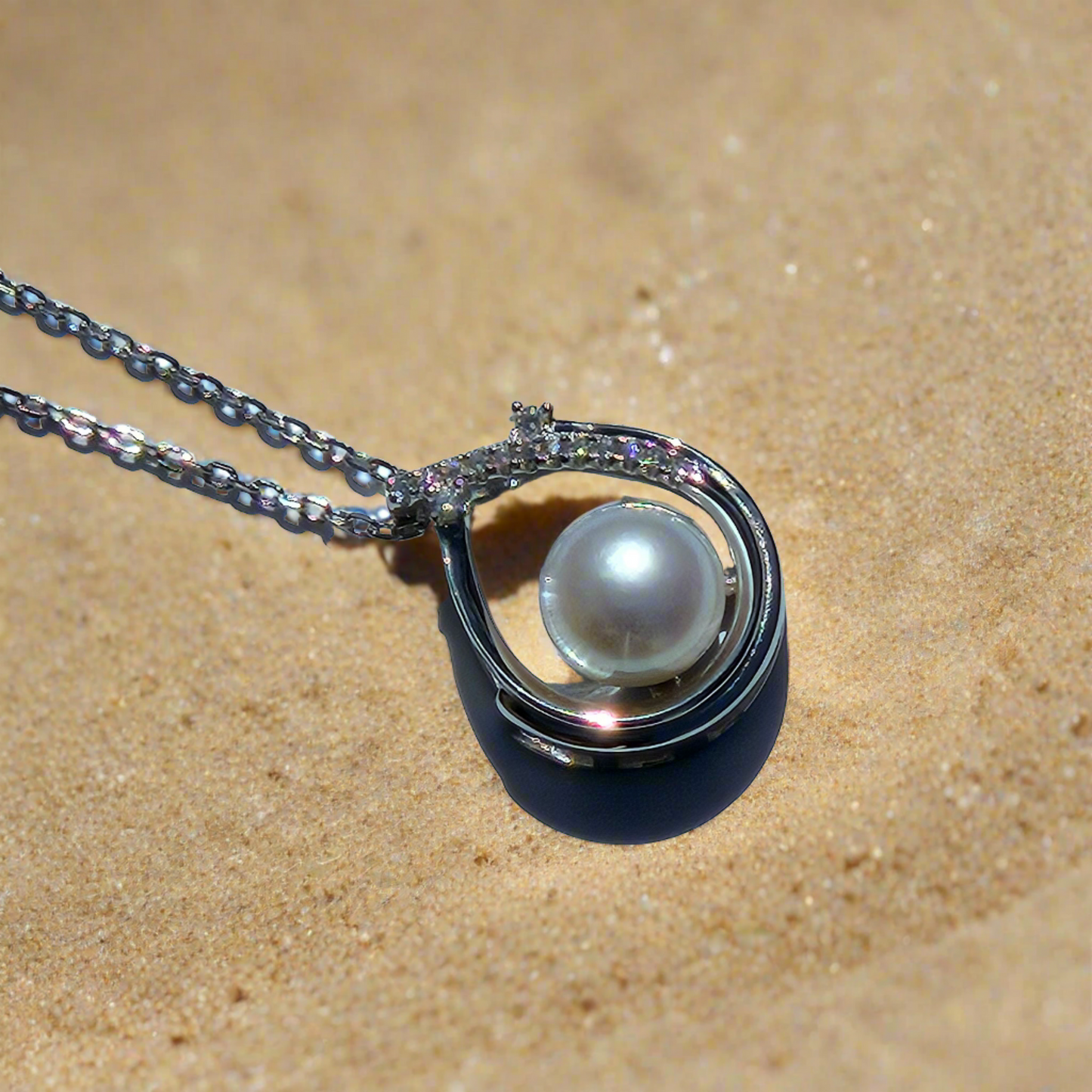 Enchanting Elegance: Sterling Silver Pearl Pendant Accented with Moissanite