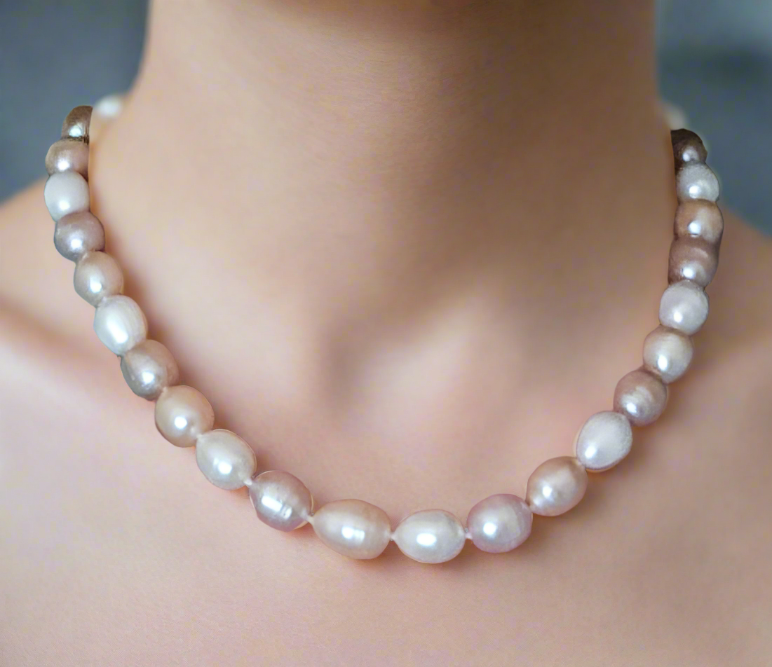 Pearl Bliss: Harmony in White, Pink & Purple Pearls Necklace with CZ Clasp