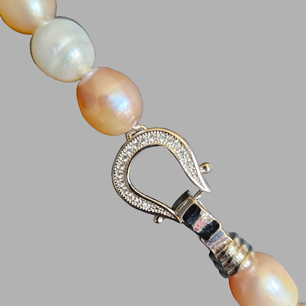 Pearl Bliss: Harmony in White, Pink & Purple Pearls Necklace with CZ Clasp