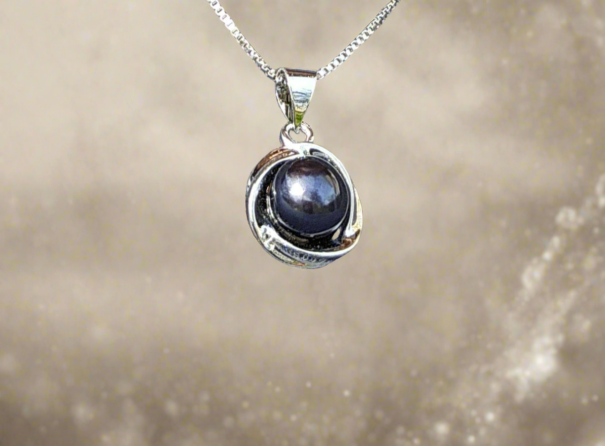 Midnight Elegance: Freshwater Black Pearl, Sterling Silver Pendant Necklace