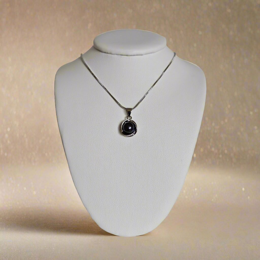 Midnight Elegance: Freshwater Black Pearl, Sterling Silver Pendant Necklace