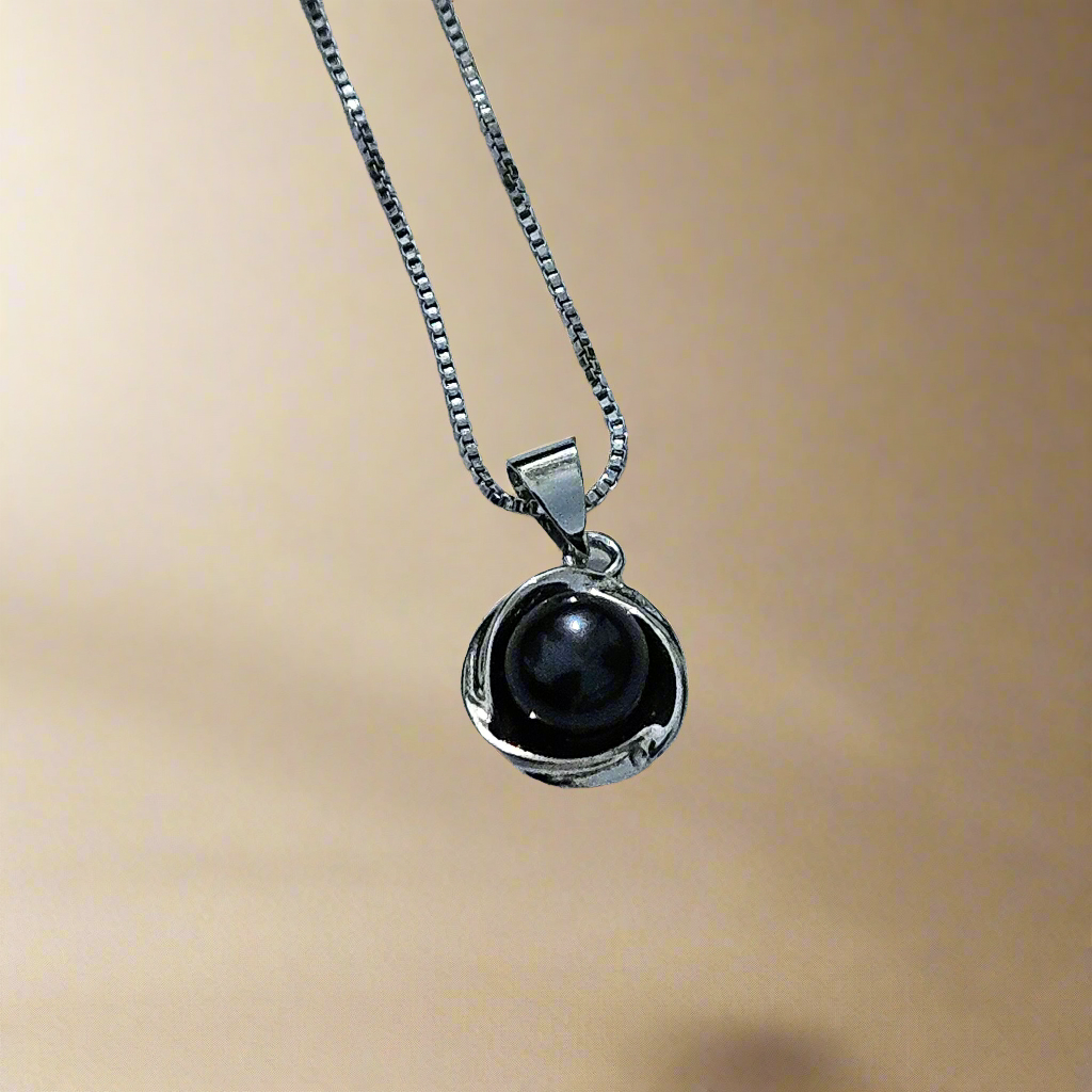 Midnight Elegance: Freshwater Black Pearl, Sterling Silver Pendant Necklace