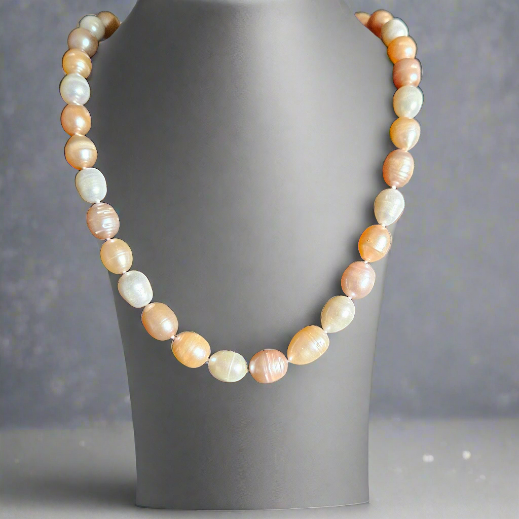 Pearl Bliss: Harmony in White, Pink & Purple Pearls Necklace with CZ Clasp