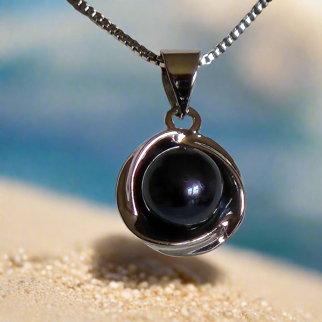 Midnight Elegance: Freshwater Black Pearl, Sterling Silver Pendant Necklace