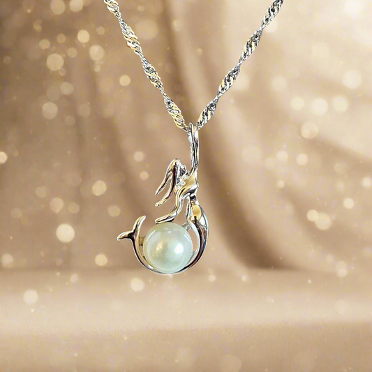 Mermaid Dreams: Freshwater Pearl Sterling Silver Pendant, Sterling Silver Chain