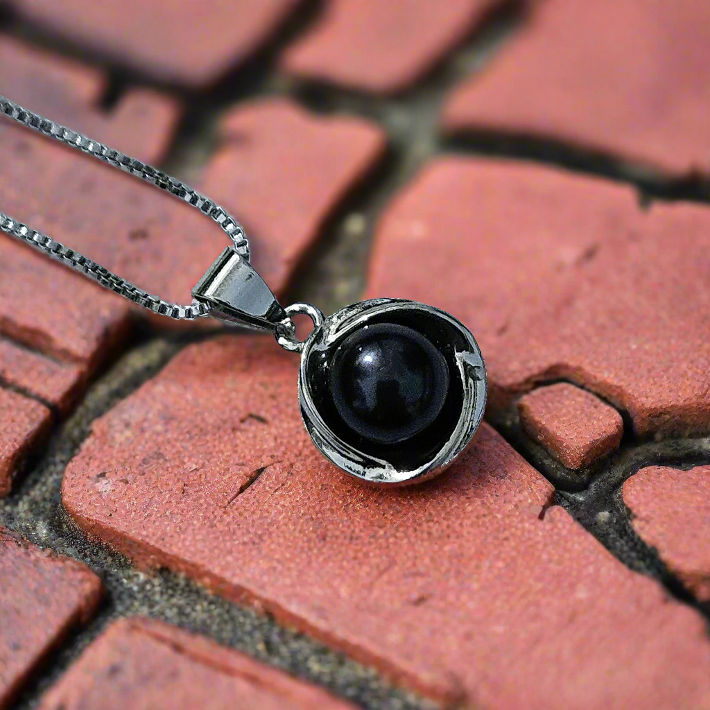 Midnight Elegance: Freshwater Black Pearl, Sterling Silver Pendant Necklace