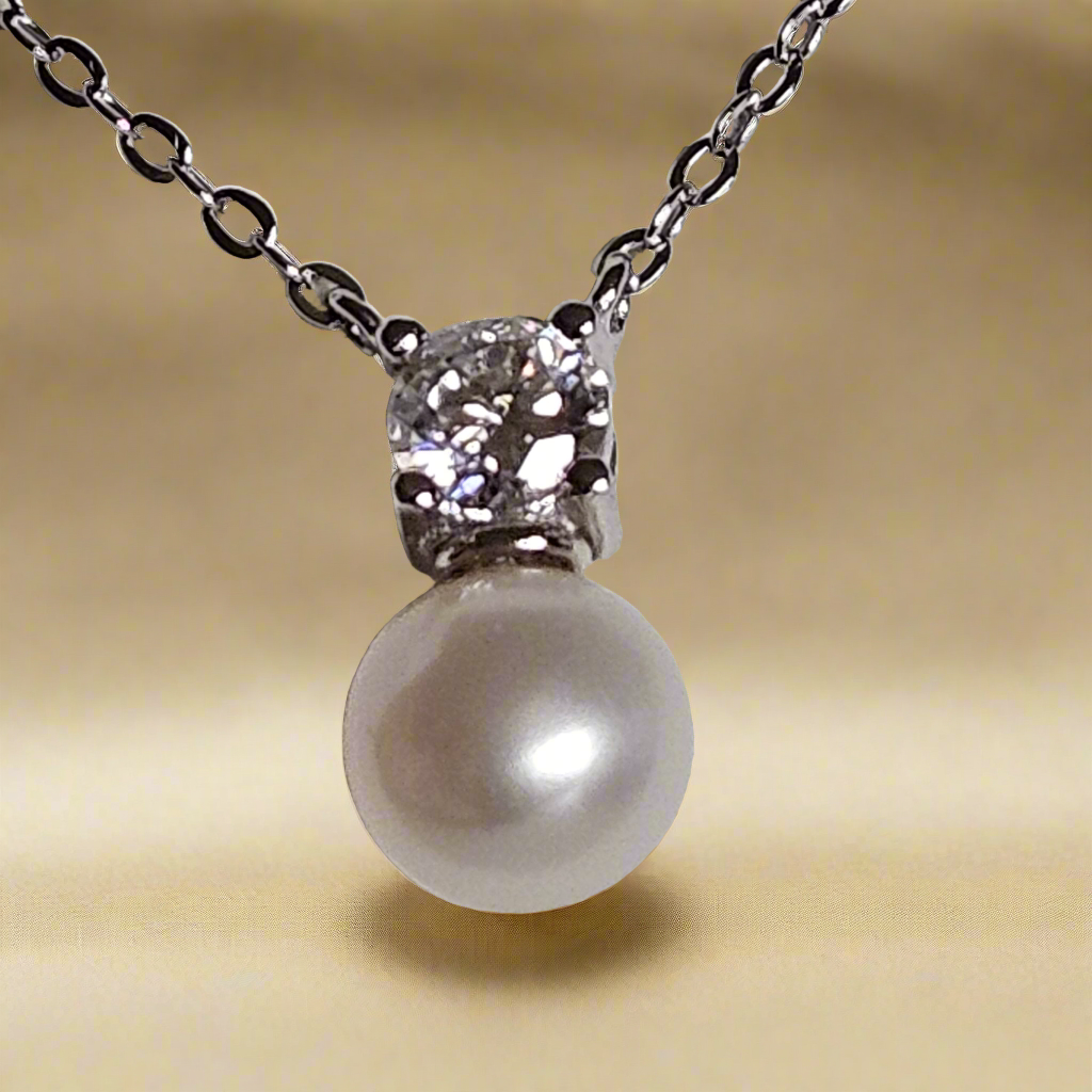 Pearl Brilliance: Sparkly Moissanite & Pearl Pendant, Give the gift of Elegance