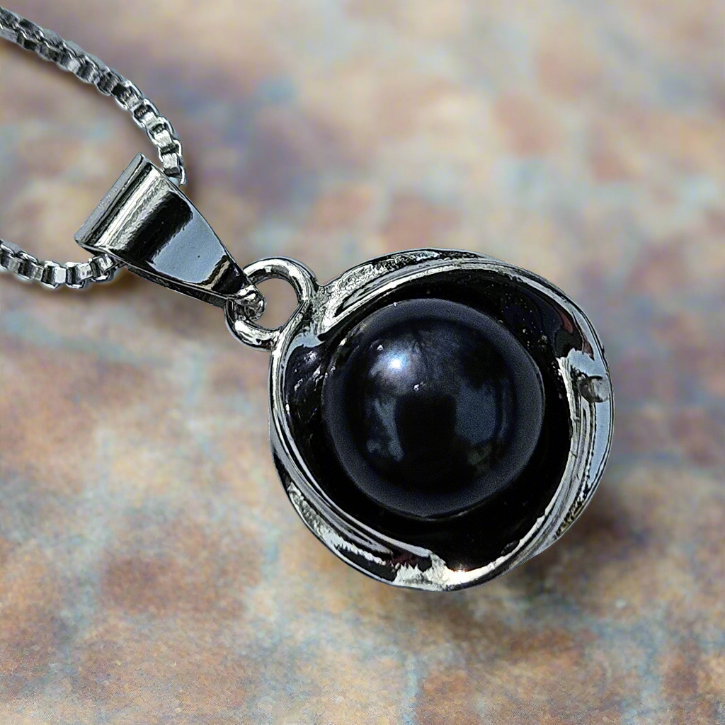 Midnight Elegance: Freshwater Black Pearl, Sterling Silver Pendant Necklace