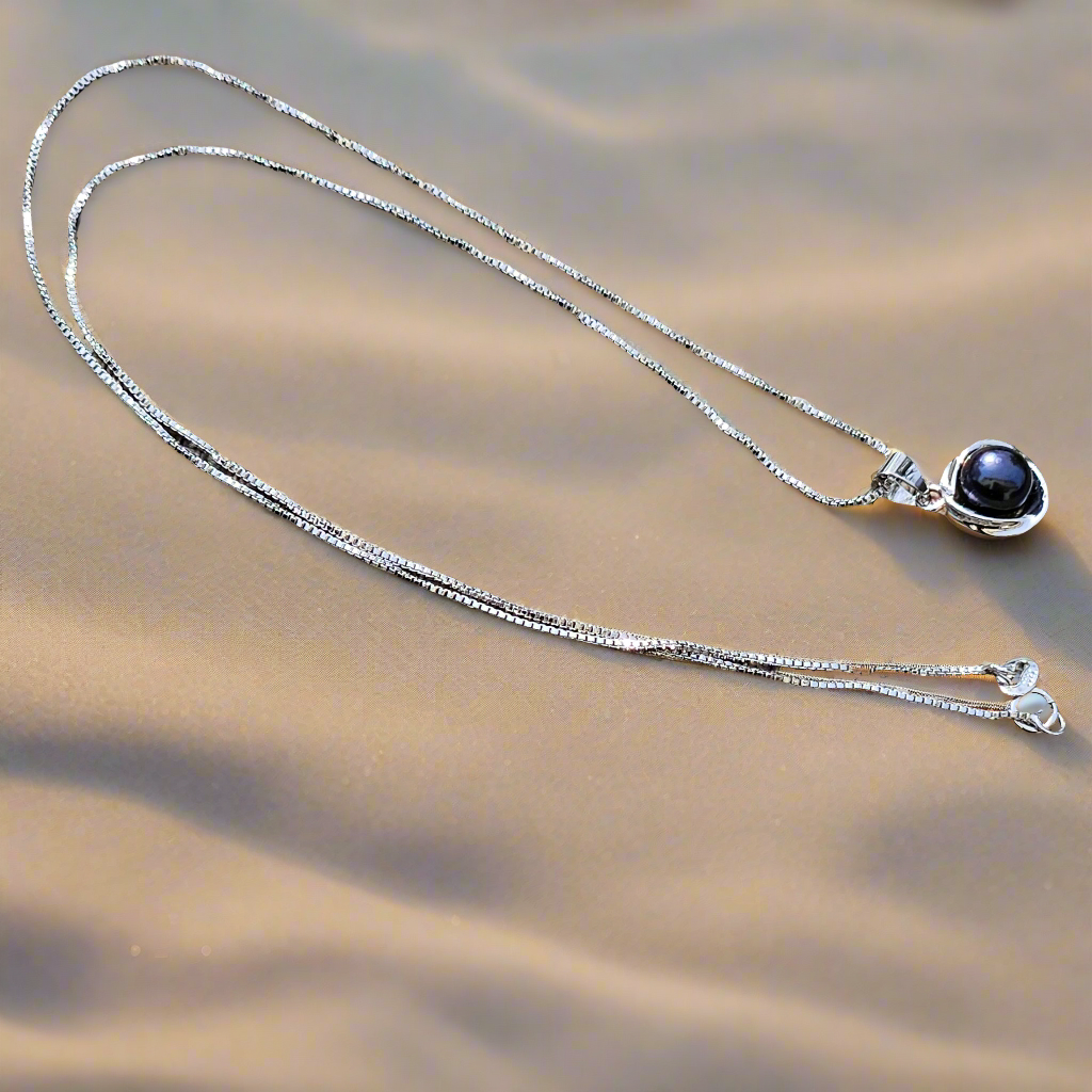 Midnight Elegance: Freshwater Black Pearl, Sterling Silver Pendant Necklace